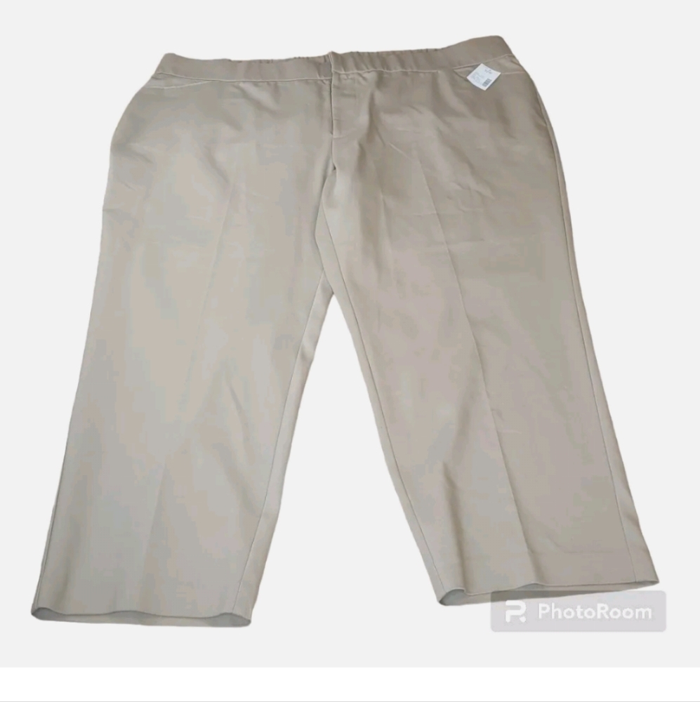 Catherine's Wide Leg Pants High Waisted Modern Stretch Khaki Plus 32W 52/27"
